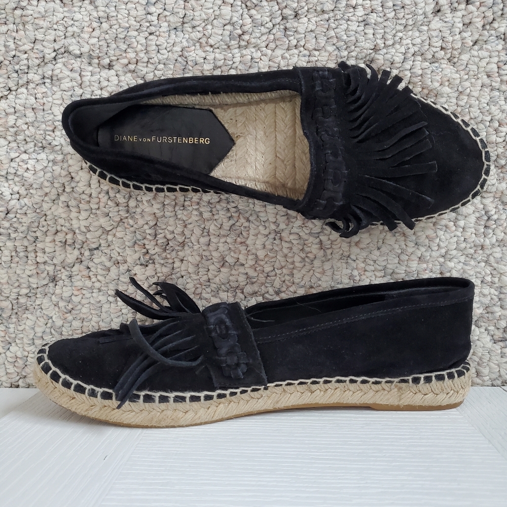 Diane Von Furstenberg Cadah Fringe Suede Espadrille Flats Slip On 7